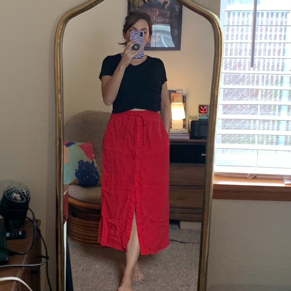 Anthropologie Cloth & Stone Red Buttonfront Skirt - XS